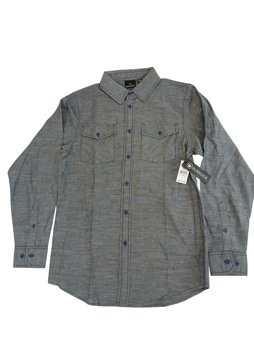 Burnside Shirt Mens Small Blue Dark Denim Long Sleeve Button Up Casual